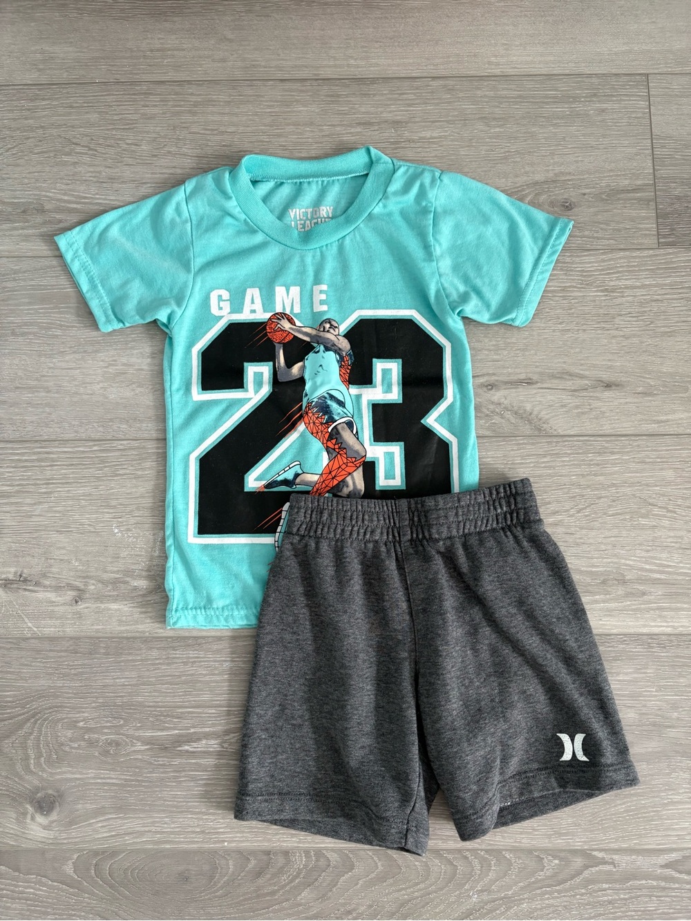 Victory 'Game Time 23' Graphic Tee - Aqua Paired with Hurley Shorts
Boys 4T